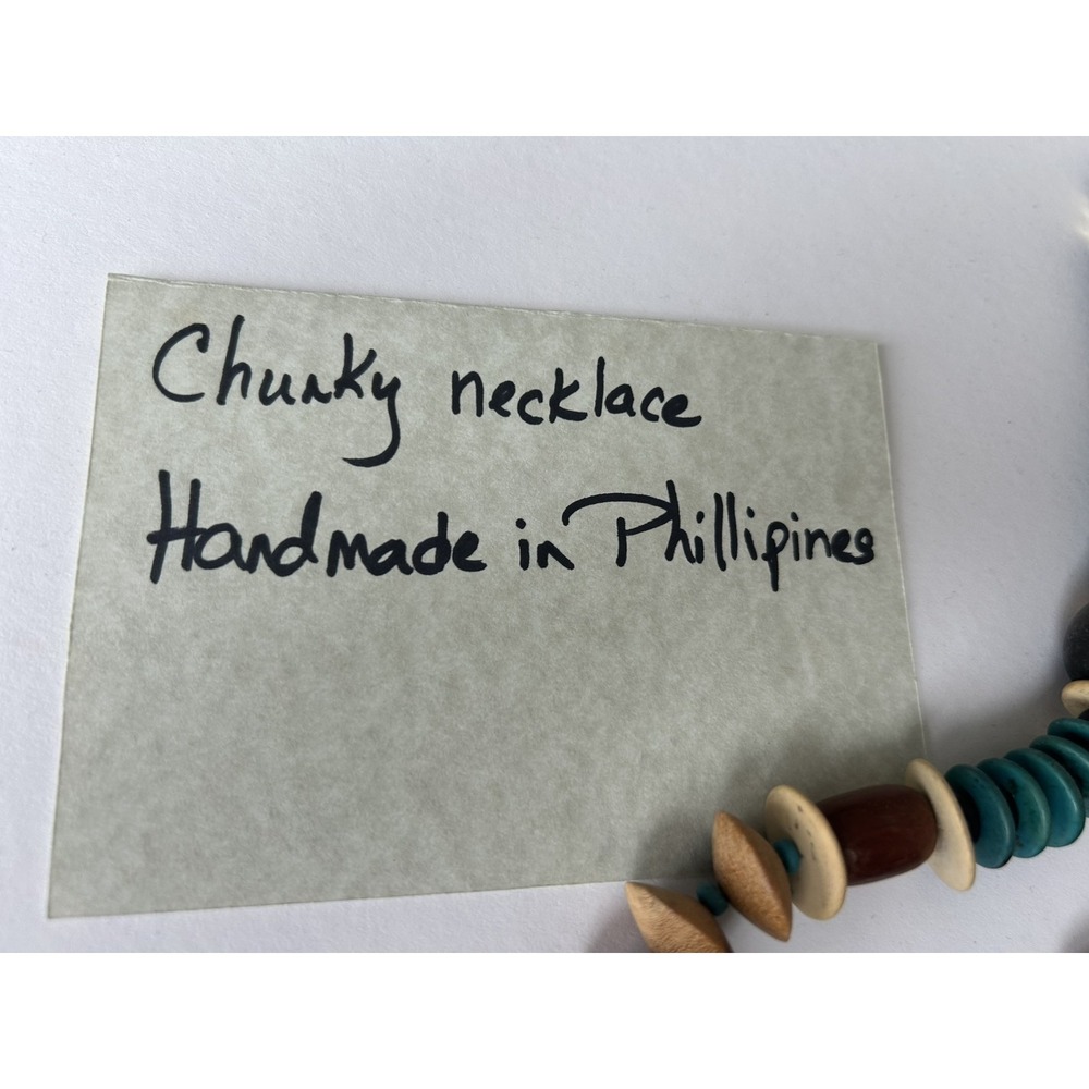 Vtg Chunky Necklaces One Mixed Metal 3 Strand And A Wood Piece Made Philippines - Picture 12 of 16
